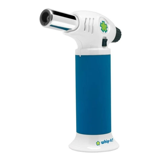Ion Torch: The Ultimate Refillable Kitchen Torch Blow Torch with Safety Lock and Adjustable Flame for Desserts, Creme Brulee, and Baking (Blue & White)