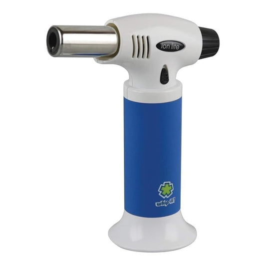 Ion Lite Torch: The Ultimate Refillable Kitchen Torch Blow Torch with Safety Lock and Adjustable Flame for Desserts, Creme Brulee, and Baking (Blue & White)