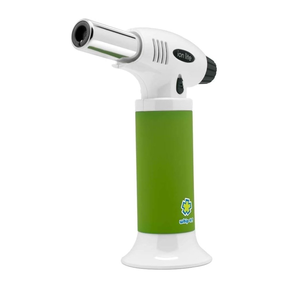Ion Lite Torch: The Ultimate Refillable Kitchen Torch Blow Torch with Safety Lock and Adjustable Flame for Desserts, Creme Brulee, and Baking (Green & White)