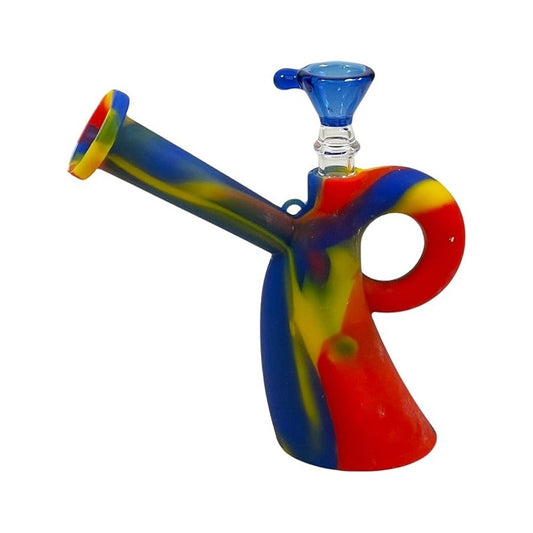 7-Inch Silicone Hookah with Glass Bowl - Rasta Color Design, Multi-Colored