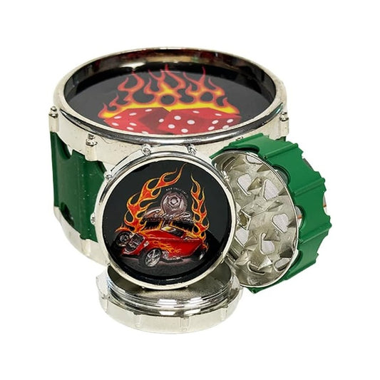 Metal Hand Grinder with Flame Design (3 Parts) - Spice and Herb Grinder