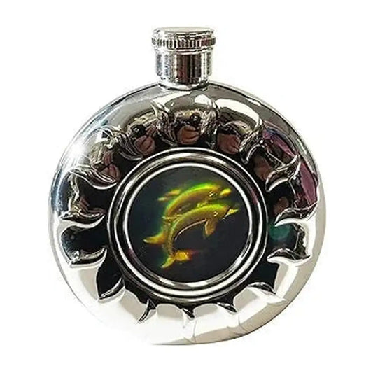 6 Oz Flask with Dolphin Hologram - Stylish and Portable Beverage Container