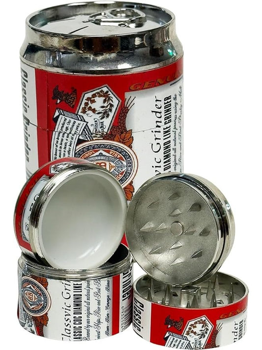 Vibrant Red Beer Can 4-Part Grinder - Fun and Functional Herb Muller